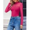 imageAvidlove Long Sleeve Bodysuits for Women Mock Neck Sheer Mesh Sleeve Bodysuit Double Lined Leotards Shirt Going Out TopRose Red