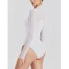imageAvidlove Long Sleeve Bodysuits for Women Mock Neck Sheer Mesh Sleeve Bodysuit Double Lined Leotards Shirt Going Out TopWhite
