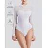imageAvidlove Long Sleeve Bodysuits for Women Mock Neck Sheer Mesh Sleeve Bodysuit Double Lined Leotards Shirt Going Out TopWhite
