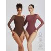 imageAvidlove Women Long Sleeve Body Suits Mesh Boat Neck Shapewear Bodysuit Crew Neck Leotards Going Out Tops Fall OutfitsBrown