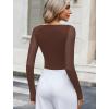 imageAvidlove Women Long Sleeve Body Suits Mesh Boat Neck Shapewear Bodysuit Crew Neck Leotards Going Out Tops Fall OutfitsBrown