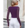 imageAvidlove Women Long Sleeve Body Suits Mesh Boat Neck Shapewear Bodysuit Crew Neck Leotards Going Out Tops Fall OutfitsDark Purple