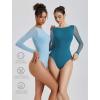 imageAvidlove Women Long Sleeve Body Suits Mesh Boat Neck Shapewear Bodysuit Crew Neck Leotards Going Out Tops Fall OutfitsDeep Blue