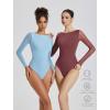 imageAvidlove Women Long Sleeve Body Suits Mesh Boat Neck Shapewear Bodysuit Crew Neck Leotards Going Out Tops Fall OutfitsLight Blue