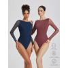 imageAvidlove Women Long Sleeve Body Suits Mesh Boat Neck Shapewear Bodysuit Crew Neck Leotards Going Out Tops Fall OutfitsNavy Blue