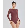 imageAvidlove Women Long Sleeve Body Suits Mesh Boat Neck Shapewear Bodysuit Crew Neck Leotards Going Out Tops Fall OutfitsPurple Red
