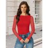 imageAvidlove Women Long Sleeve Body Suits Mesh Boat Neck Shapewear Bodysuit Crew Neck Leotards Going Out Tops Fall OutfitsRed
