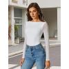 imageAvidlove Women Long Sleeve Body Suits Mesh Boat Neck Shapewear Bodysuit Crew Neck Leotards Going Out Tops Fall OutfitsWhite