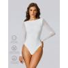 imageAvidlove Women Long Sleeve Body Suits Mesh Boat Neck Shapewear Bodysuit Crew Neck Leotards Going Out Tops Fall OutfitsWhite