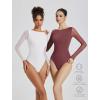 imageAvidlove Women Long Sleeve Body Suits Mesh Boat Neck Shapewear Bodysuit Crew Neck Leotards Going Out Tops Fall OutfitsWhite