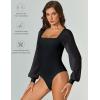 imageAvidlove Women Puff Long Sleeve Bodysuit Mesh Square Neck Thong Sexy Body Suits Double Lined LeotardsBlack