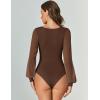 imageAvidlove Women Puff Long Sleeve Bodysuit Mesh Square Neck Thong Sexy Body Suits Double Lined LeotardsBrown
