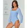 imageAvidlove Women Puff Long Sleeve Bodysuit Mesh Square Neck Thong Sexy Body Suits Double Lined LeotardsLight Blue