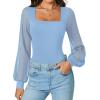 imageAvidlove Women Puff Long Sleeve Bodysuit Mesh Square Neck Thong Sexy Body Suits Double Lined LeotardsLight Blue
