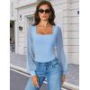 imageAvidlove Women Puff Long Sleeve Bodysuit Mesh Square Neck Thong Sexy Body Suits Double Lined LeotardsLight Blue