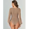 imageAvidlove Women Puff Long Sleeve Bodysuit Mesh Square Neck Thong Sexy Body Suits Double Lined LeotardsNude