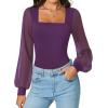 imageAvidlove Women Puff Long Sleeve Bodysuit Mesh Square Neck Thong Sexy Body Suits Double Lined LeotardsPurple