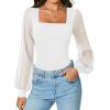 imageAvidlove Women Puff Long Sleeve Bodysuit Mesh Square Neck Thong Sexy Body Suits Double Lined LeotardsWhite