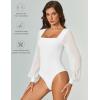 imageAvidlove Women Puff Long Sleeve Bodysuit Mesh Square Neck Thong Sexy Body Suits Double Lined LeotardsWhite