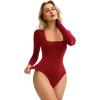 imageAvidlove Womens Long Sleeve Bodysuit Double Lined Square Neck Body Suit Tops Snap Closure SoftRed