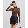 imageAvidlove Womens Long Sleeve Bodysuit Lace Tops Turtle Neck Shapewear Body Suits Going Out Top Fall Outfits Two Piece SetBrown