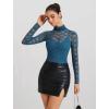 imageAvidlove Womens Long Sleeve Bodysuit Lace Tops Turtle Neck Shapewear Body Suits Going Out Top Fall Outfits Two Piece SetDeep Blue