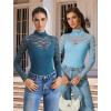 imageAvidlove Womens Long Sleeve Bodysuit Lace Tops Turtle Neck Shapewear Body Suits Going Out Top Fall Outfits Two Piece SetDeep Blue