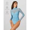 imageAvidlove Womens Long Sleeve Bodysuit Lace Tops Turtle Neck Shapewear Body Suits Going Out Top Fall Outfits Two Piece SetLight Blue