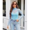 imageAvidlove Womens Long Sleeve Bodysuit Lace Tops Turtle Neck Shapewear Body Suits Going Out Top Fall Outfits Two Piece SetLight Blue