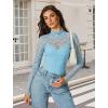 imageAvidlove Womens Long Sleeve Bodysuit Lace Tops Turtle Neck Shapewear Body Suits Going Out Top Fall Outfits Two Piece SetLight Blue