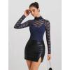 imageAvidlove Womens Long Sleeve Bodysuit Lace Tops Turtle Neck Shapewear Body Suits Going Out Top Fall Outfits Two Piece SetNavy Blue
