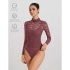 imageAvidlove Womens Long Sleeve Bodysuit Lace Tops Turtle Neck Shapewear Body Suits Going Out Top Fall Outfits Two Piece SetPurple Red