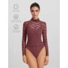 imageAvidlove Womens Long Sleeve Bodysuit Lace Tops Turtle Neck Shapewear Body Suits Going Out Top Fall Outfits Two Piece SetPurple Red