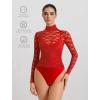 imageAvidlove Womens Long Sleeve Bodysuit Lace Tops Turtle Neck Shapewear Body Suits Going Out Top Fall Outfits Two Piece SetRed