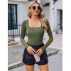 imageAvidlove Womens Long Sleeve Bodysuits Square Neck One Piece Body Suit Mesh Leotard Tops Double Lined SoftArmy Green