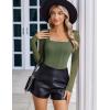 imageAvidlove Womens Long Sleeve Bodysuits Square Neck One Piece Body Suit Mesh Leotard Tops Double Lined SoftArmy Green