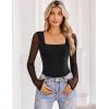imageAvidlove Womens Long Sleeve Bodysuits Square Neck One Piece Body Suit Mesh Leotard Tops Double Lined SoftBlack