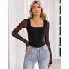 imageAvidlove Womens Long Sleeve Bodysuits Square Neck One Piece Body Suit Mesh Leotard Tops Double Lined SoftBlack