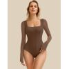 imageAvidlove Womens Long Sleeve Bodysuits Square Neck One Piece Body Suit Mesh Leotard Tops Double Lined SoftBrown