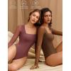 imageAvidlove Womens Long Sleeve Bodysuits Square Neck One Piece Body Suit Mesh Leotard Tops Double Lined SoftBrown
