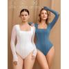 imageAvidlove Womens Long Sleeve Bodysuits Square Neck One Piece Body Suit Mesh Leotard Tops Double Lined SoftDark Blue