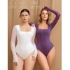 imageAvidlove Womens Long Sleeve Bodysuits Square Neck One Piece Body Suit Mesh Leotard Tops Double Lined SoftDark Purple