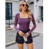 imageAvidlove Womens Long Sleeve Bodysuits Square Neck One Piece Body Suit Mesh Leotard Tops Double Lined SoftDark Purple