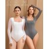imageAvidlove Womens Long Sleeve Bodysuits Square Neck One Piece Body Suit Mesh Leotard Tops Double Lined SoftGrey