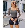 imageAvidlove Womens Long Sleeve Bodysuits Square Neck One Piece Body Suit Mesh Leotard Tops Double Lined SoftGrey