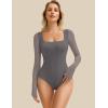 imageAvidlove Womens Long Sleeve Bodysuits Square Neck One Piece Body Suit Mesh Leotard Tops Double Lined SoftGrey
