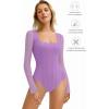 imageAvidlove Womens Long Sleeve Bodysuits Square Neck One Piece Body Suit Mesh Leotard Tops Double Lined SoftLilac