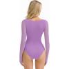 imageAvidlove Womens Long Sleeve Bodysuits Square Neck One Piece Body Suit Mesh Leotard Tops Double Lined SoftLilac