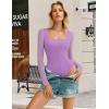 imageAvidlove Womens Long Sleeve Bodysuits Square Neck One Piece Body Suit Mesh Leotard Tops Double Lined SoftLilac
