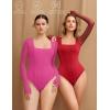 imageAvidlove Womens Long Sleeve Bodysuits Square Neck One Piece Body Suit Mesh Leotard Tops Double Lined SoftRed